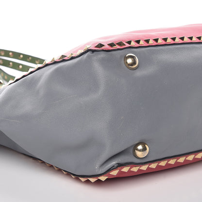 Valentino Garavani Vitello Colorblock Medium Rockstud Tote Deep Rose Clover Grey Scarlet 10 of 14