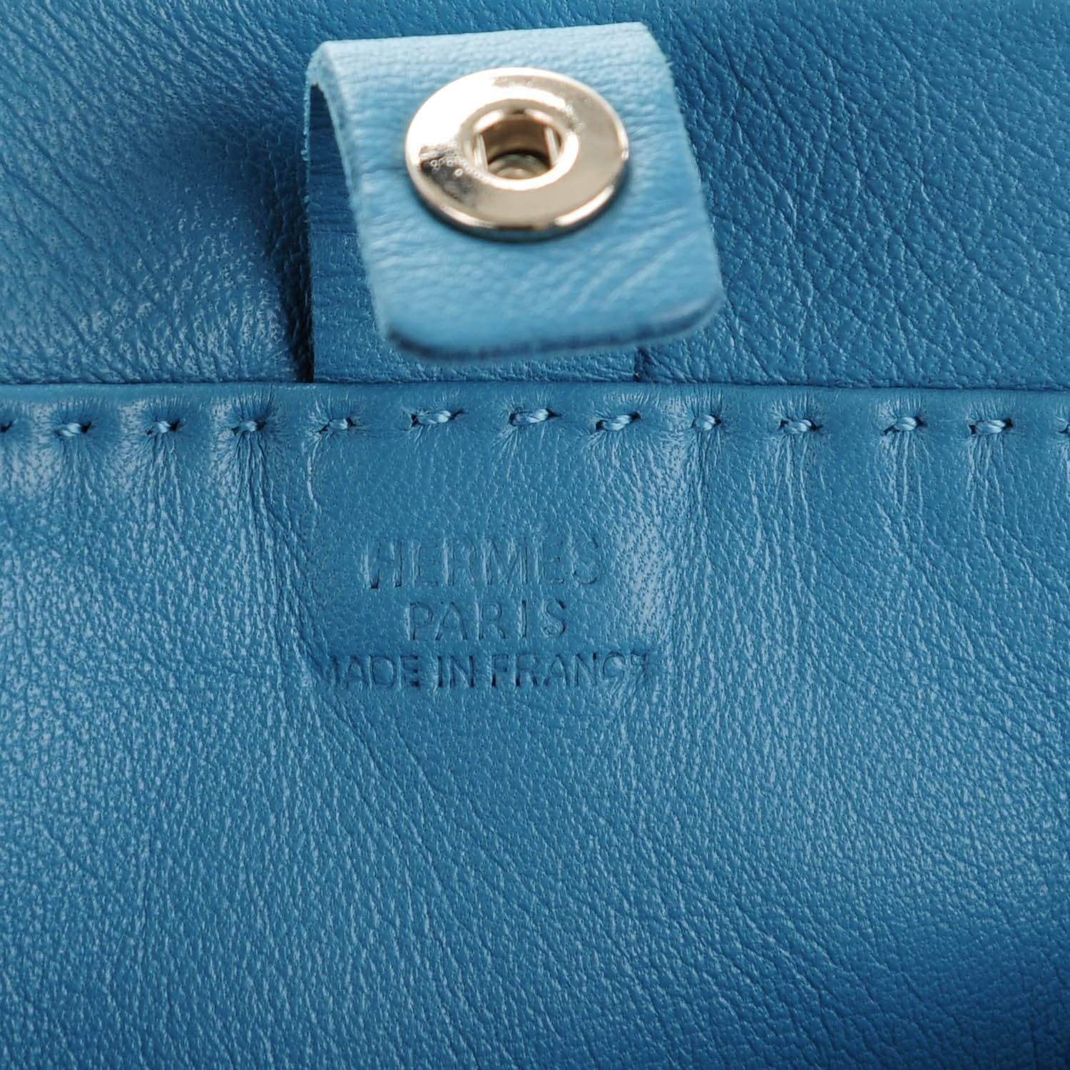 Hermes Lambskin Clou De Selle Pouch Blue Jean 6 of 7