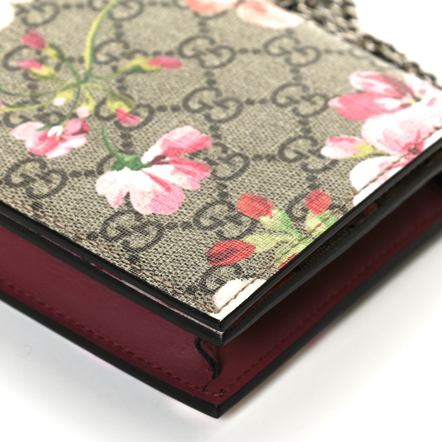 Gucci GG Supreme Monogram Blooms Chain Wallet Beige Multicolor Dry Rose 9 of 10