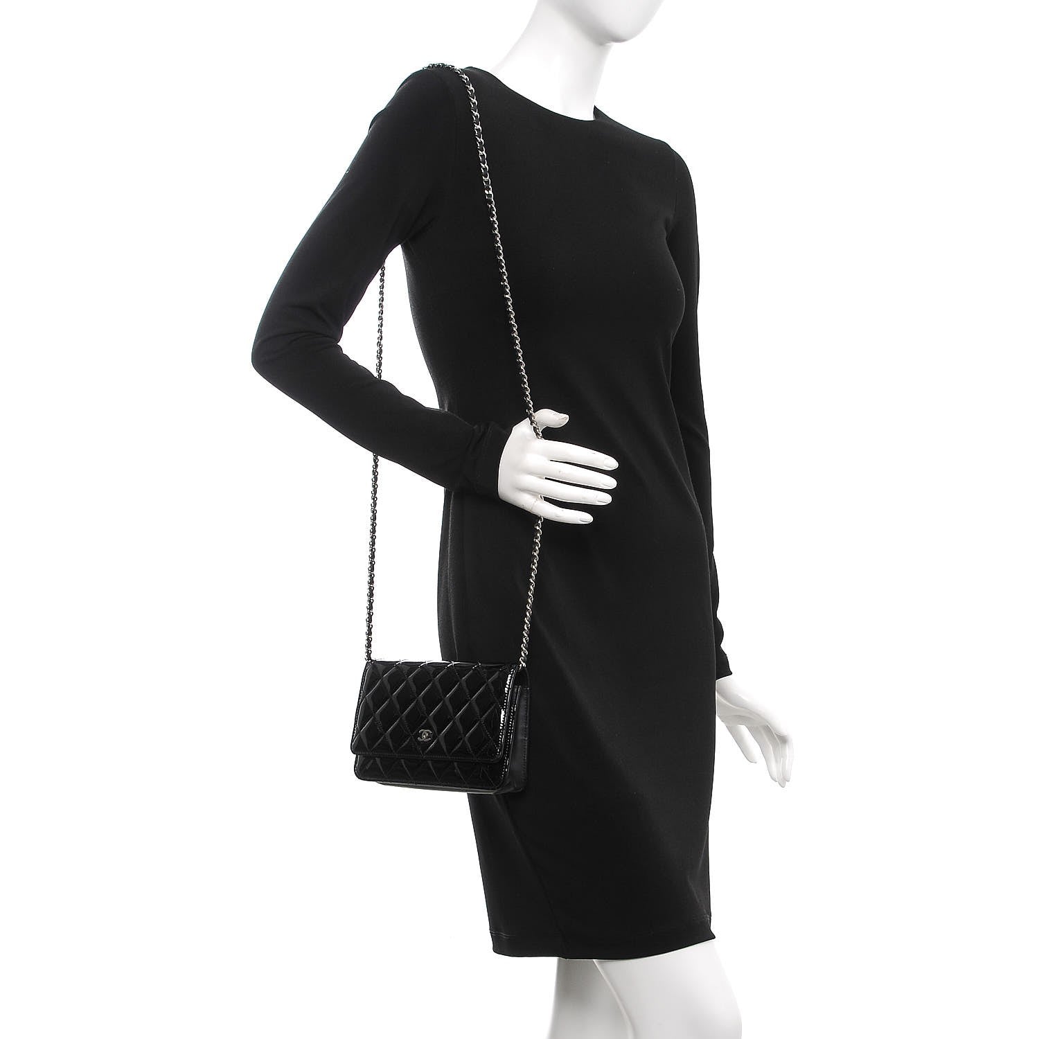 Chanel Patent Quilted Wallet On Chain WOC Black 2 of 8