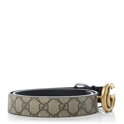 Gucci GG Supreme Monogram Matte Plutone Calfskin Double G 30mm Belt 90 36 Beige Ebony Black 2 of 5