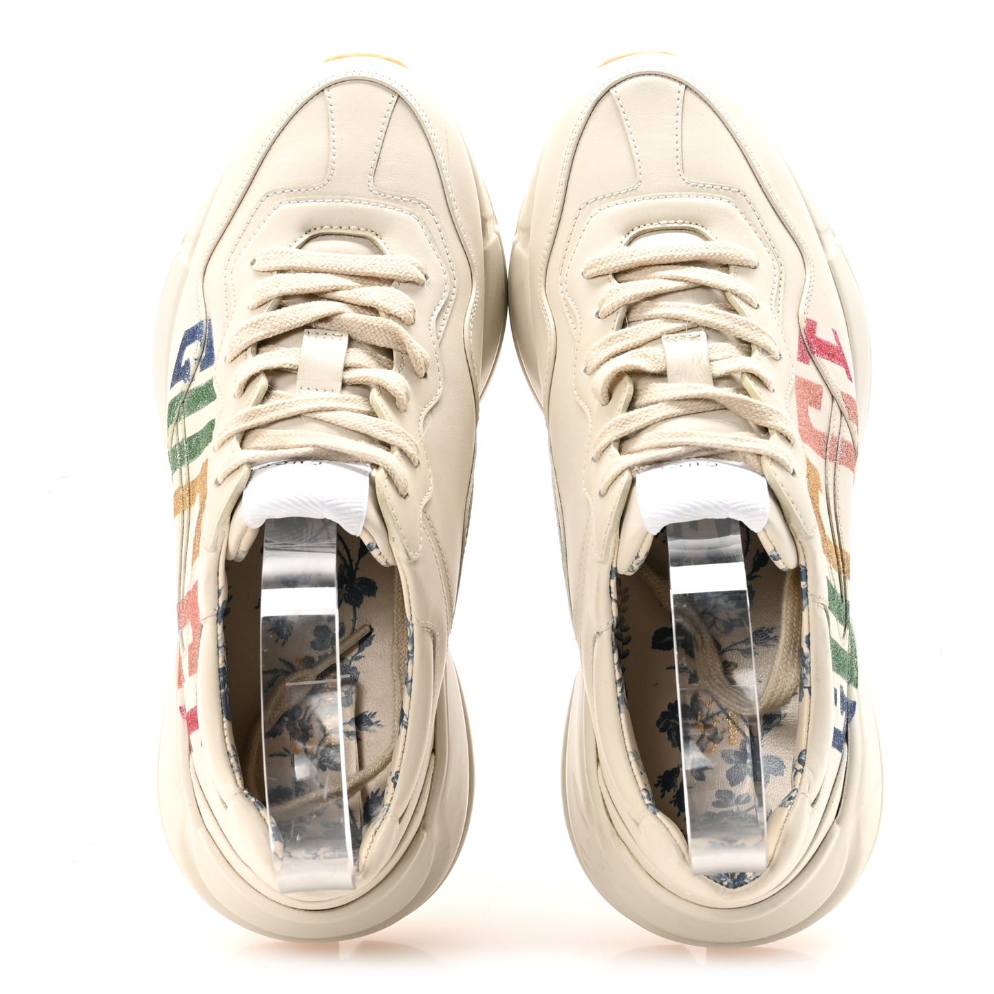 Calfskin Glitter Game Logo Womens Rhyton Sneakers 37.5 Mystic White