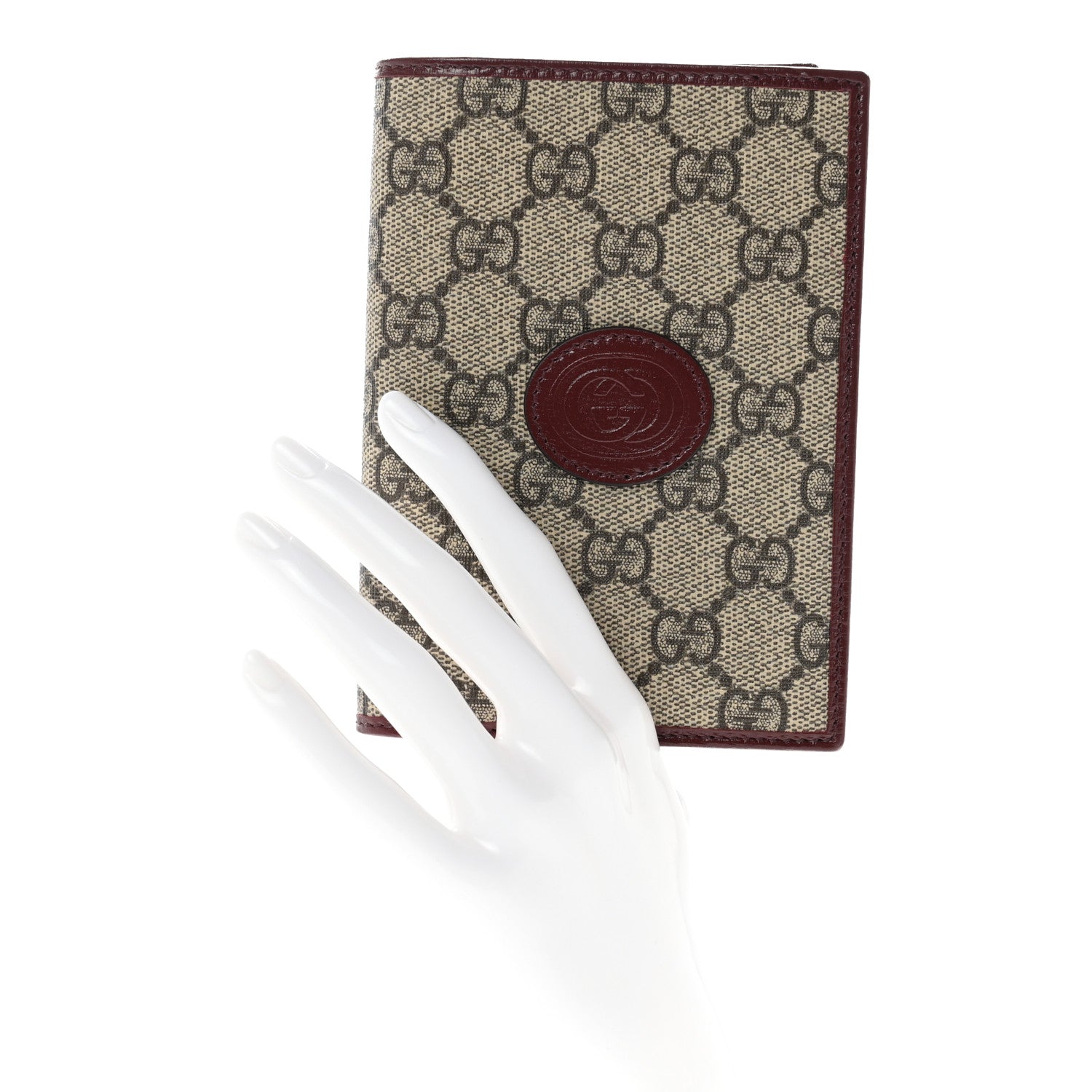Gucci GG Supreme Monogram Azalea Calfskin Retro Interlocking G Passport Case Beige Red 2 of 7