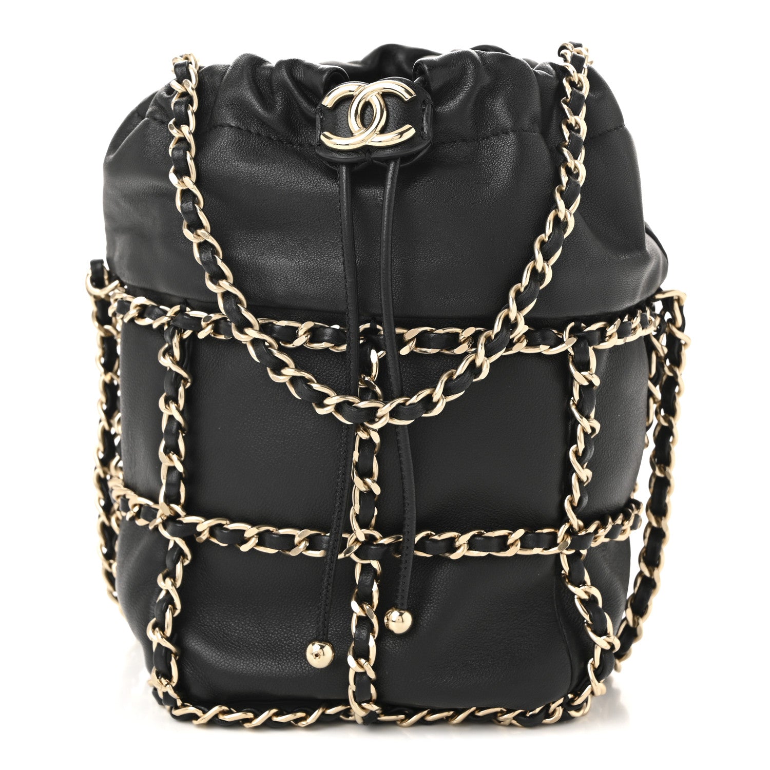 Chanel Lambskin Bucket Chain Drawstring Bag Black 1 of 10