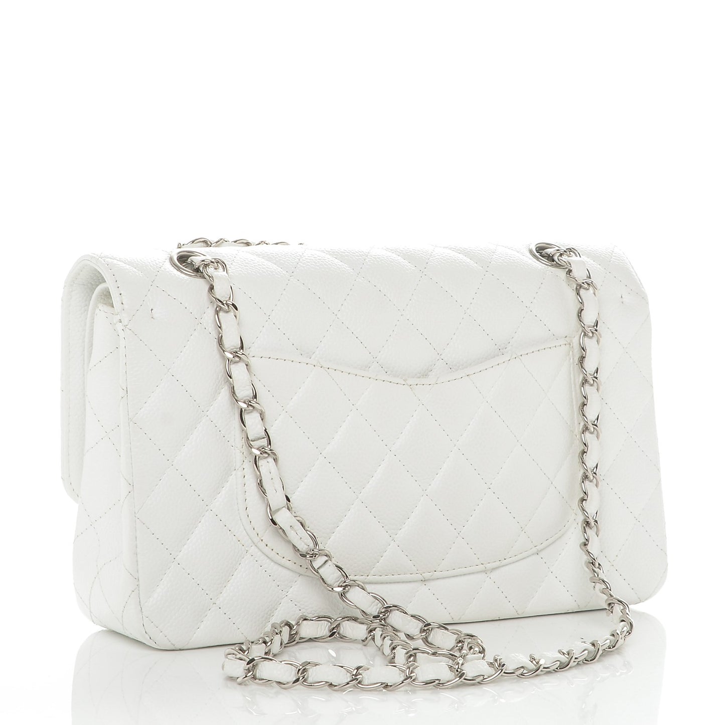 Caviar Quilted Medium Double Flap White