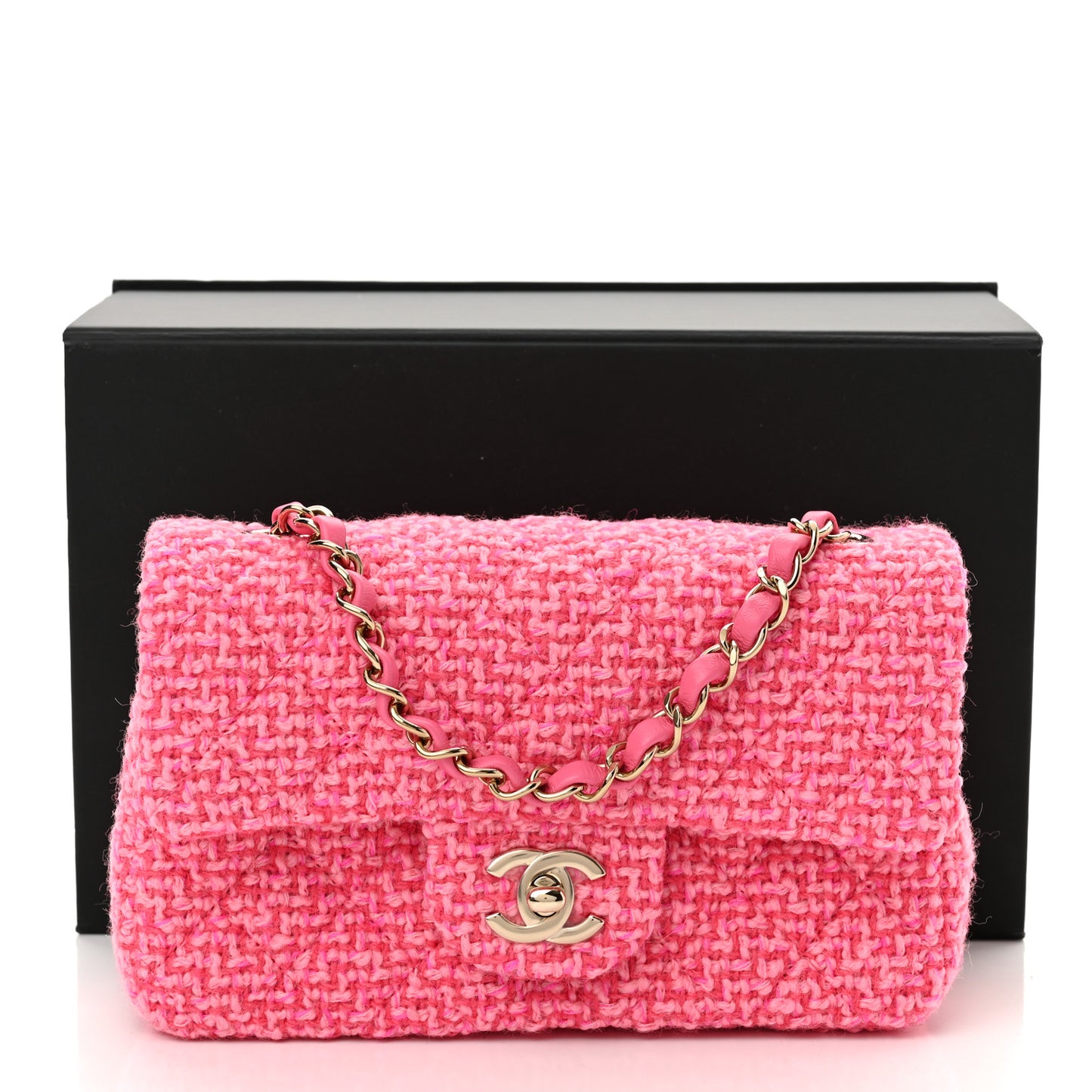 Wool Tweed Quilted Mini Rectangular Flap Dark Pink Fuchsia