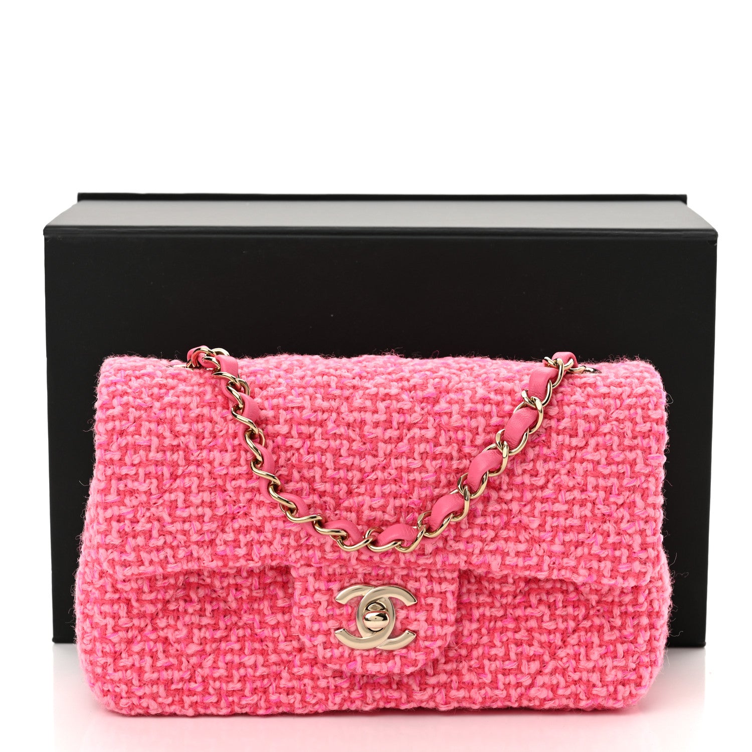 Chanel Wool Tweed Quilted Mini Rectangular Flap Dark Pink Fuchsia 11 of 11