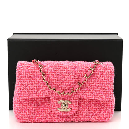 Chanel Wool Tweed Quilted Mini Rectangular Flap Dark Pink Fuchsia 11 of 11