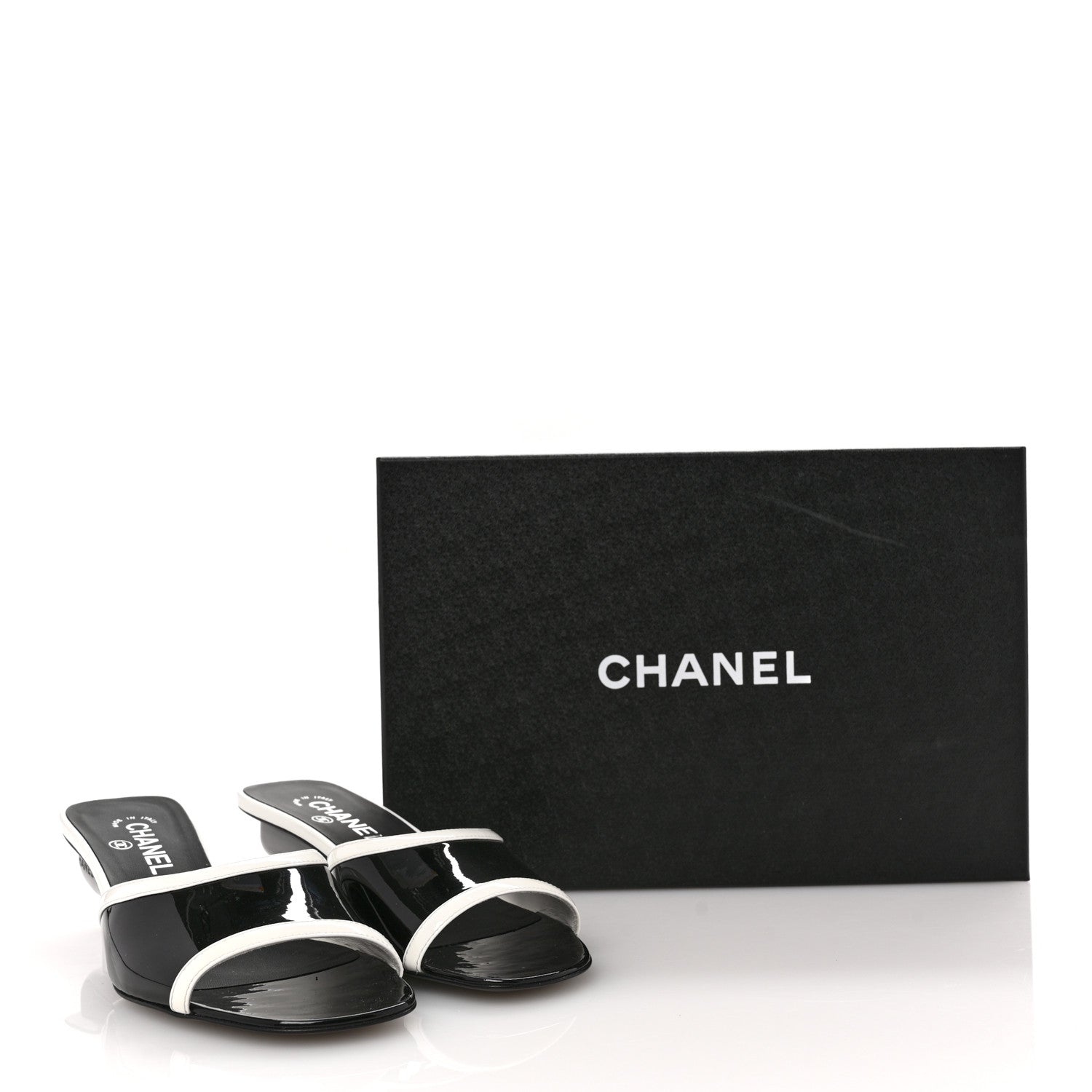 Chanel Patent Calfskin Mules 39 Black White Grey 8 of 8