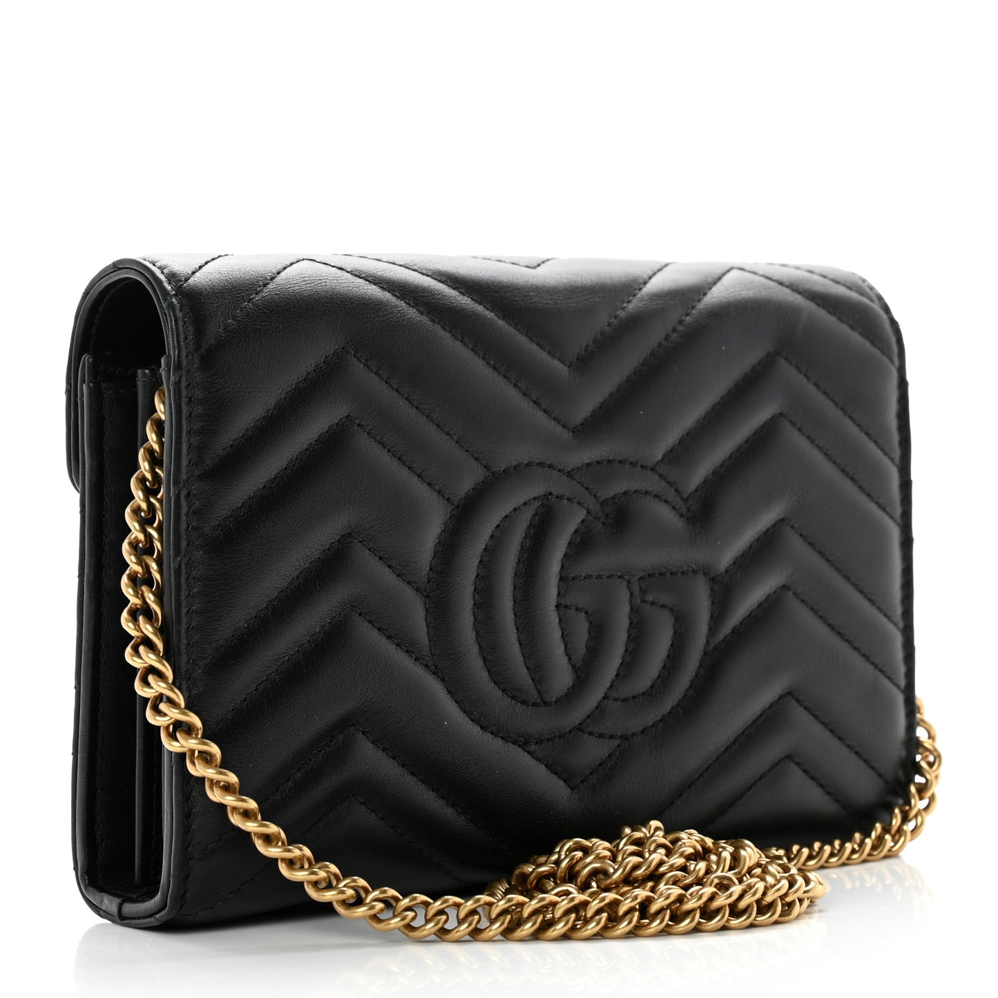 Calfskin Matelasse GG Marmont Chain Wallet Black