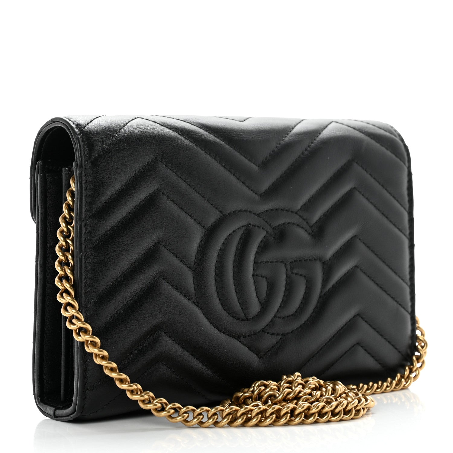 Gucci Calfskin Matelasse GG Marmont Chain Wallet Black 2 of 9