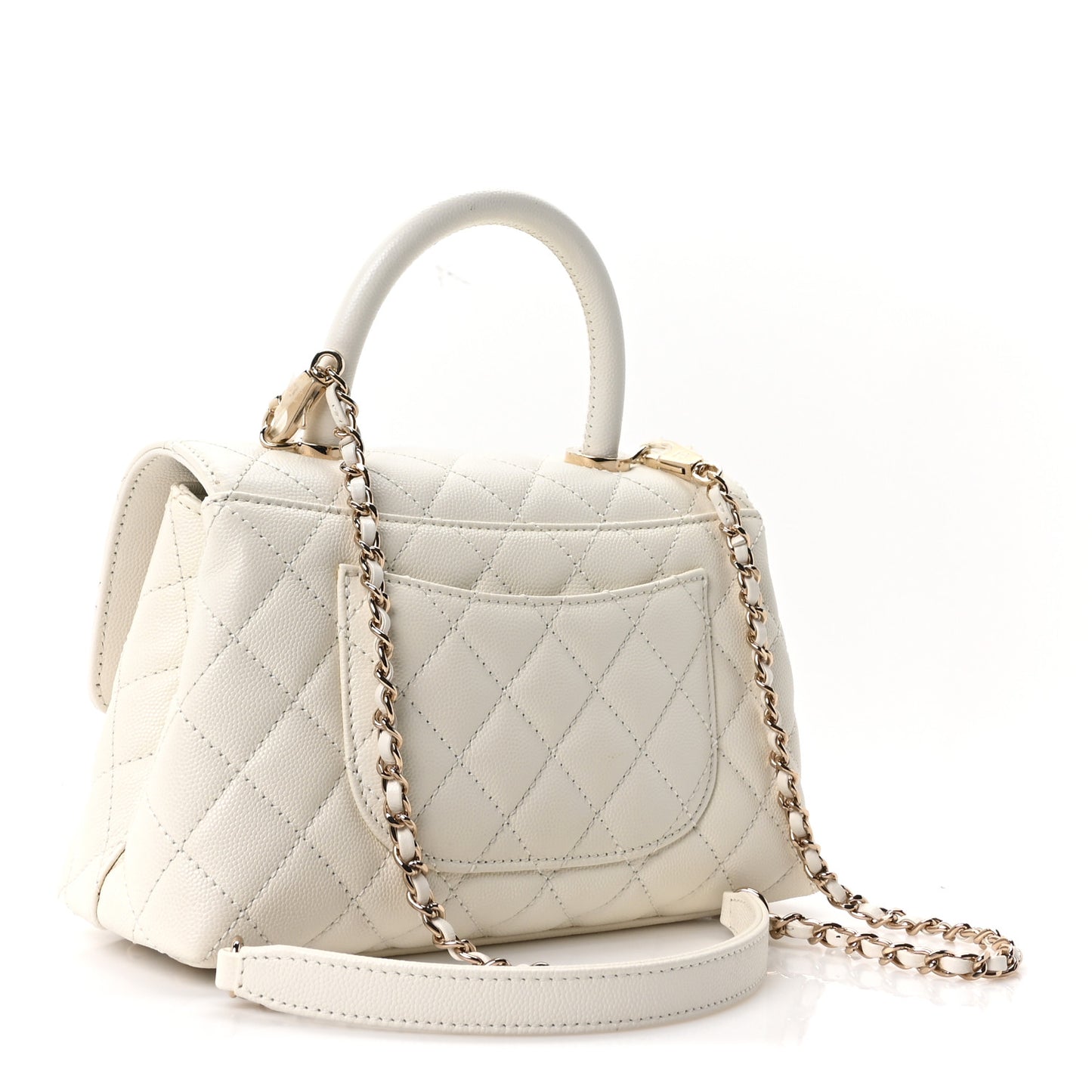 Caviar Quilted Mini Coco Handle Flap White