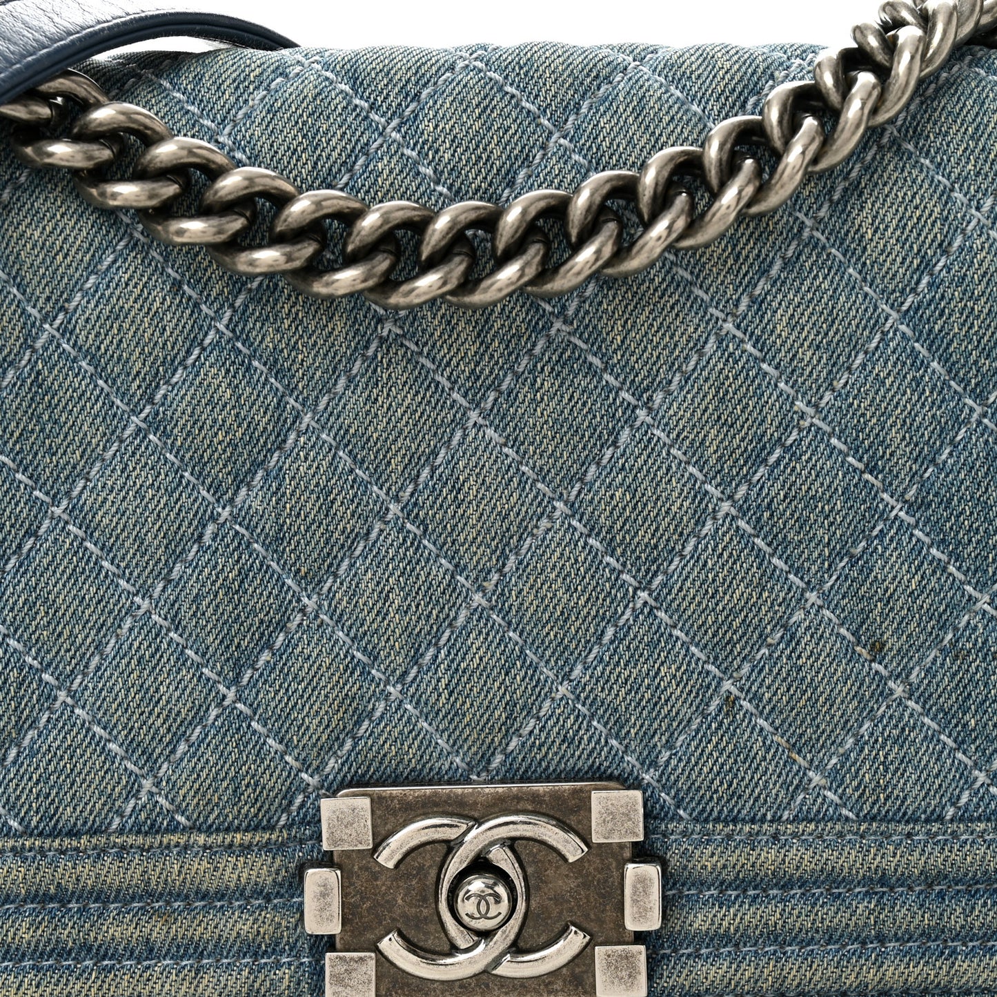 Denim Quilted Medium Boy Flap Blue