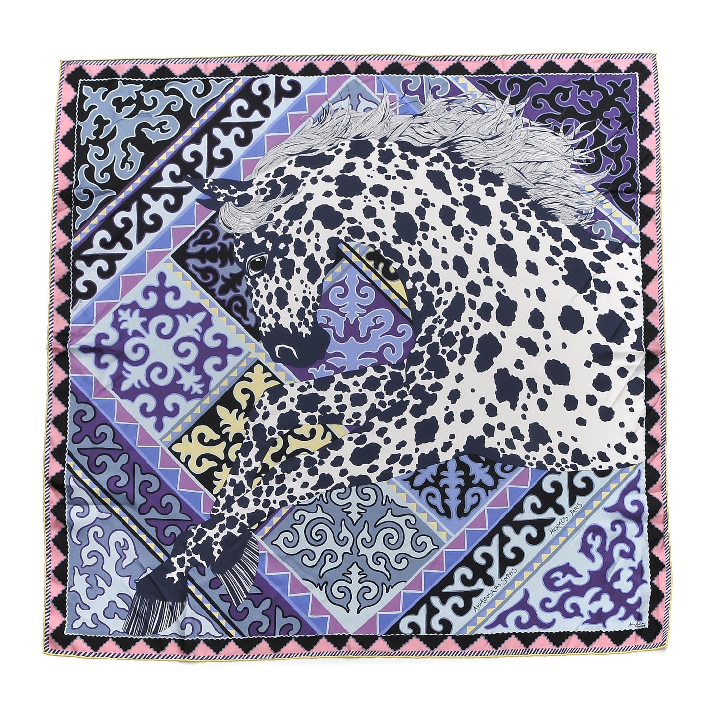 Silk Appaloosa Des Steppes Scarf 90 White Casse Marine Violet