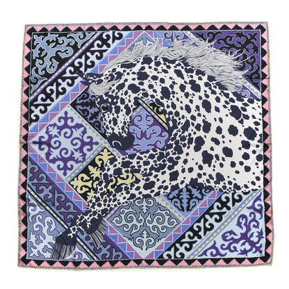 Hermes Silk Appaloosa Des Steppes Scarf 90 White Casse Marine Violet 1 of 7
