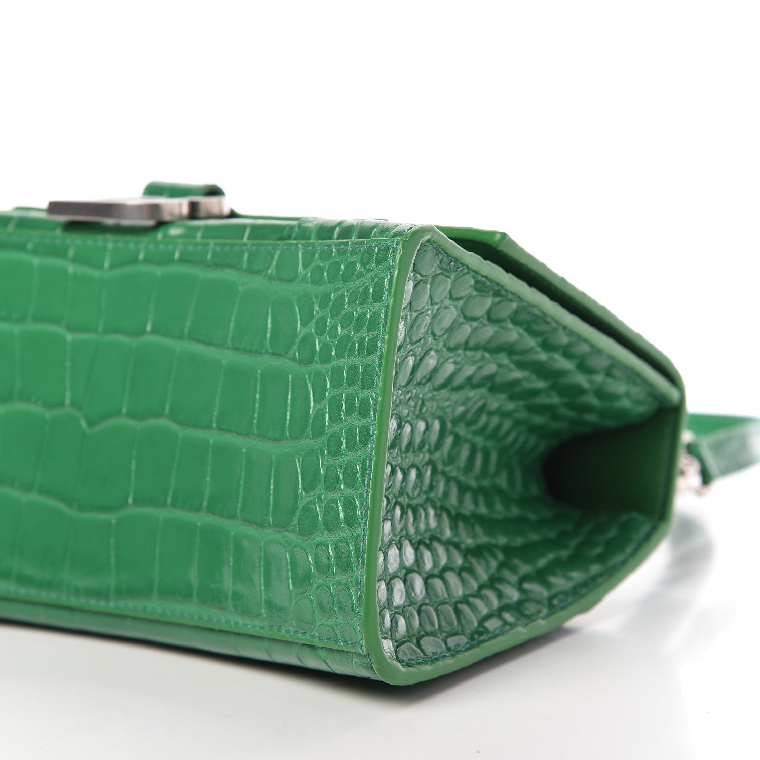 Balenciaga Shiny Calfskin Crocodile Embossed Small Hourglass Top Handle Bag Leaf Green 7 of 8