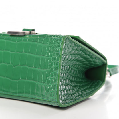 Balenciaga Shiny Calfskin Crocodile Embossed Small Hourglass Top Handle Bag Leaf Green 7 of 8
