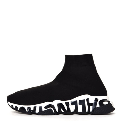 Balenciaga Neoprene Knit Womens Speed Graffiti Sneakers 37 Black White 1 of 6