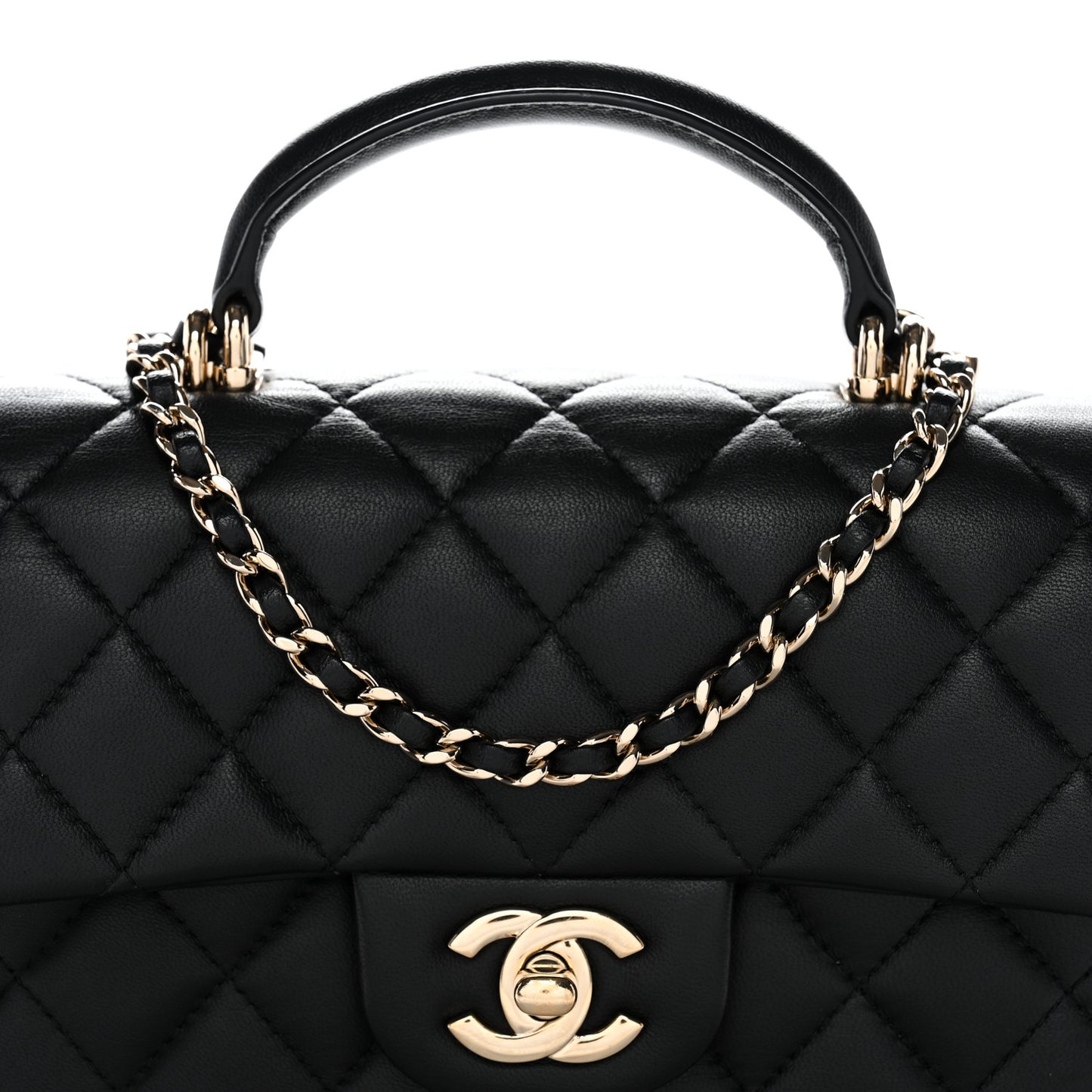 Lambskin Quilted Mini Top Handle Rectangular Flap Black
