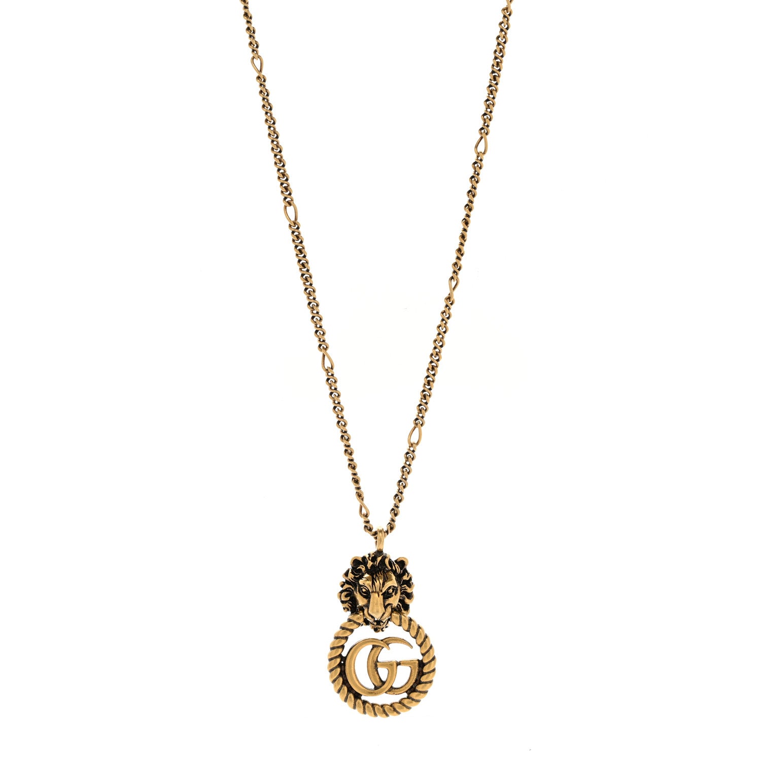 Gucci Metal Lion Head GG Necklace Aged Gold 1 of 5
