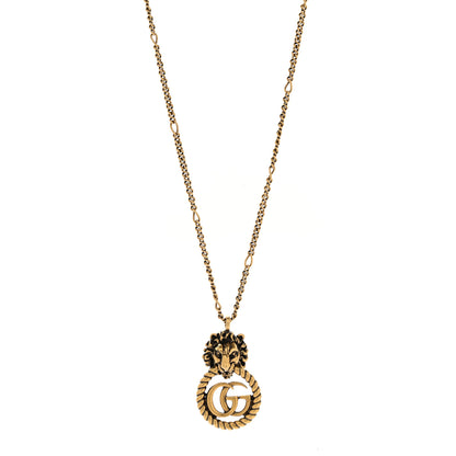 Gucci Metal Lion Head GG Necklace Aged Gold 1 of 5