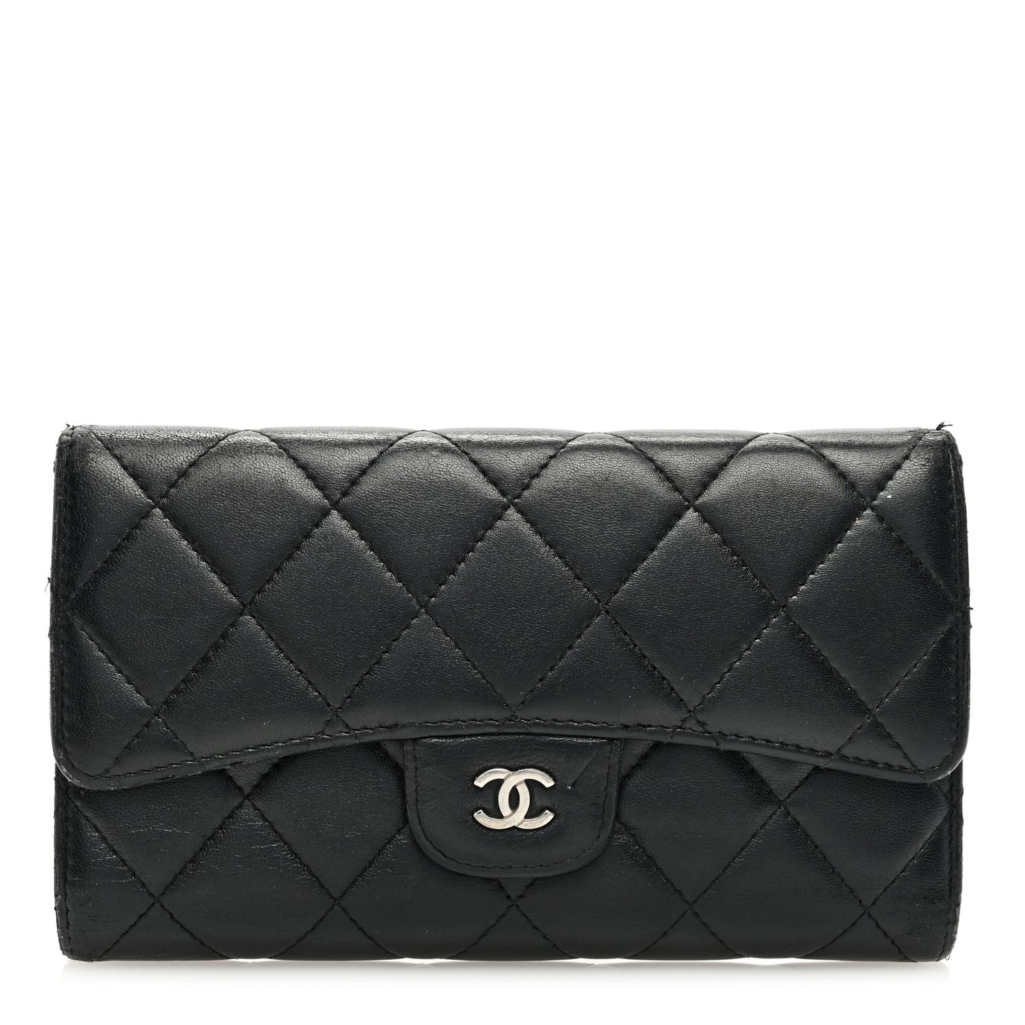 Lambskin Quilted Large Flap Wallet Black