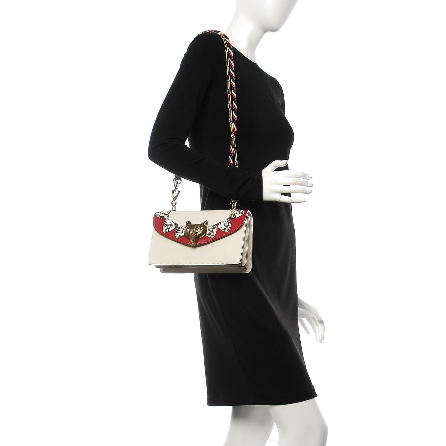 Goatskin Python Fox Broche Shoulder Bag White Red