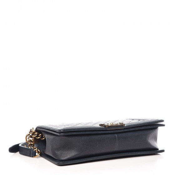 Caviar Quilted New Medium Boy Flap Dark Navy Blue