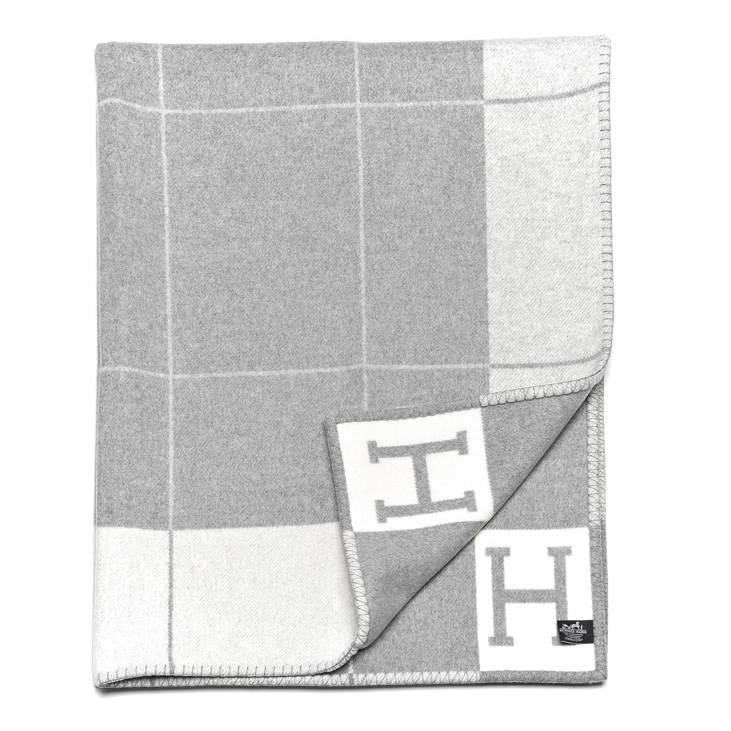 Hermes Wool Cashmere Avalon III Blanket Ecru Gris Clair 3 of 4