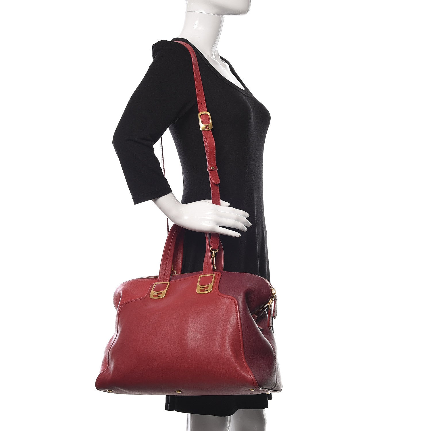 Fendi Vitello Capra Alabama Colorblock Large Chameleon Tote Ciliegia Bordeaux Ruby 2 of 12