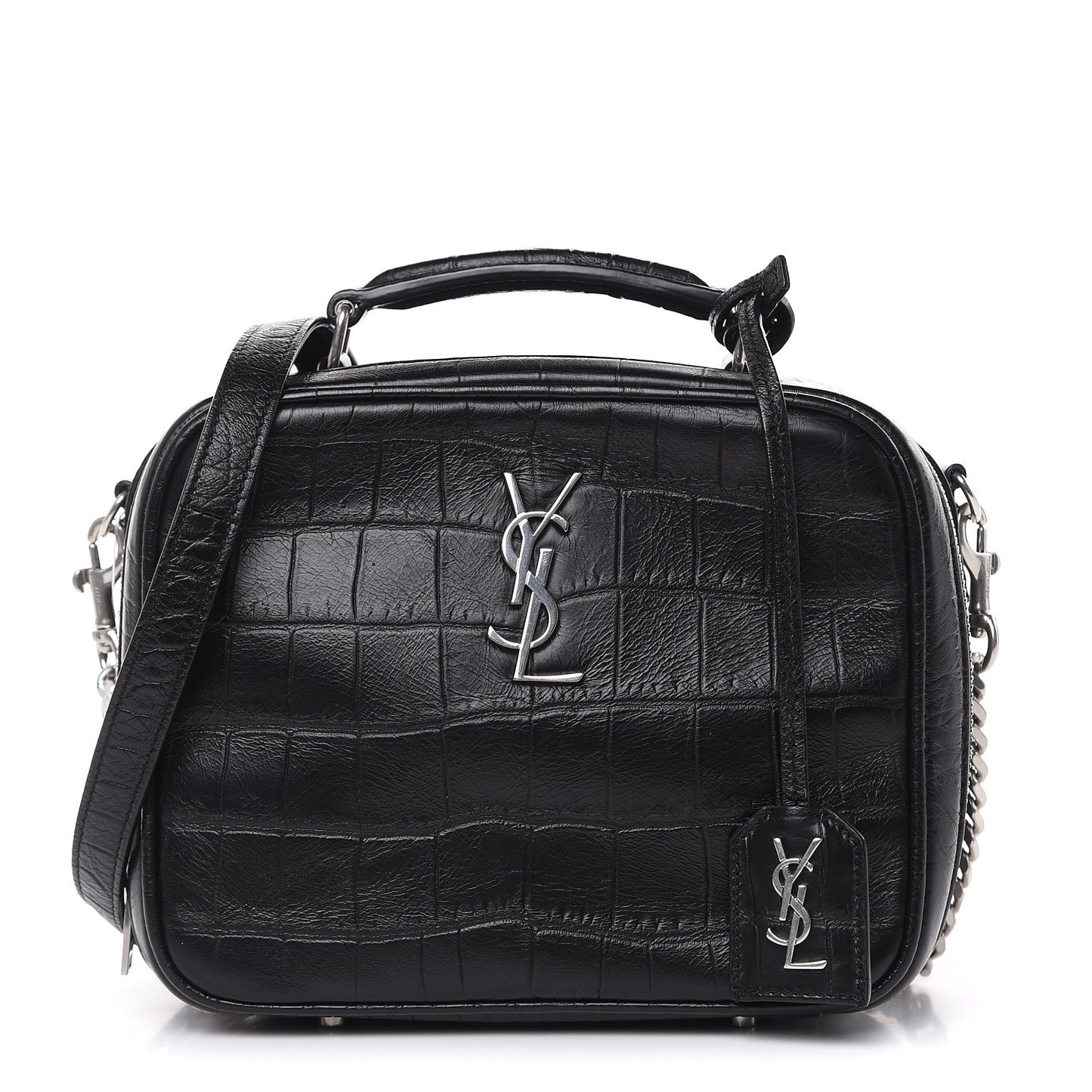 Calfskin Crocodile Embossed Monogram Lunch Box Bag Black