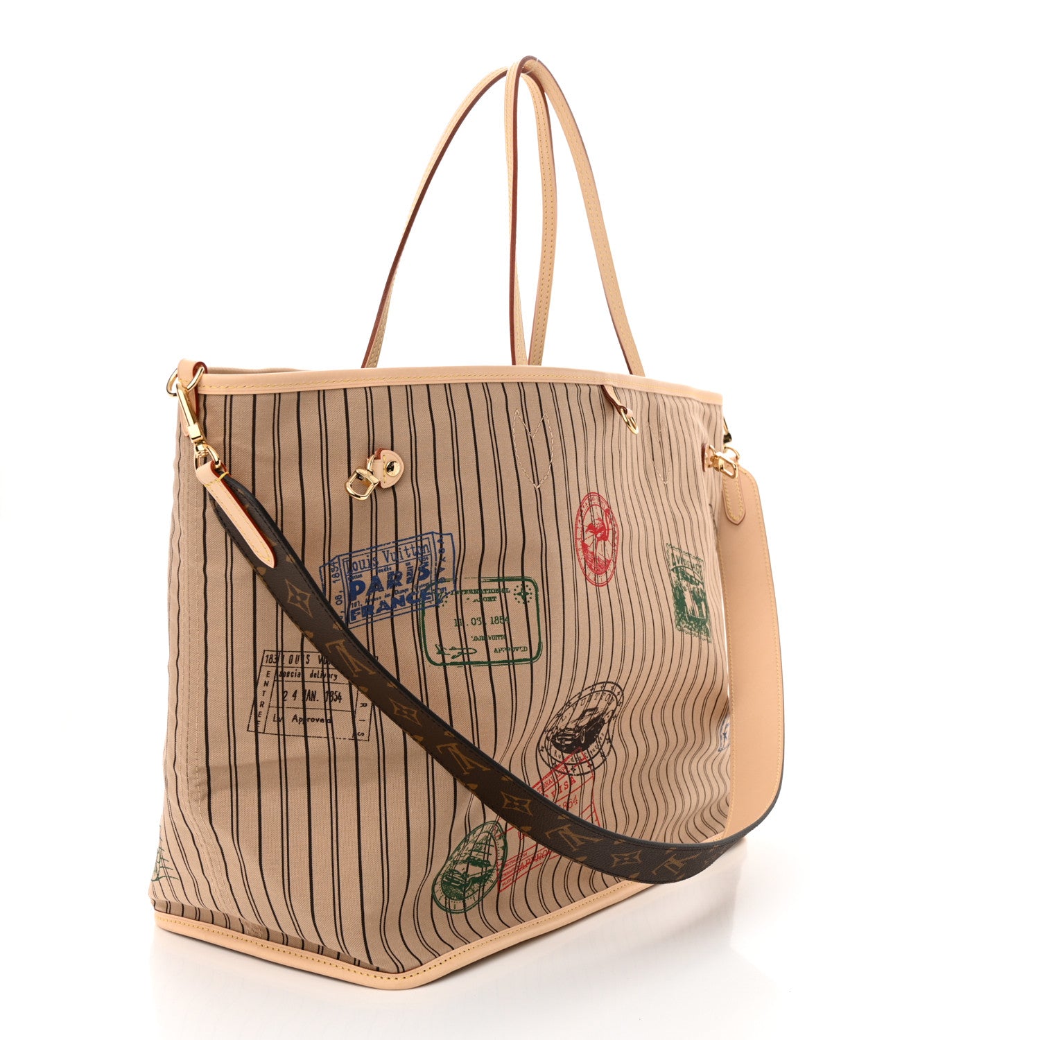 Louis Vuitton Monogram Stamped Inside Out Neverfull Bandouliere GM Beige 3 of 9