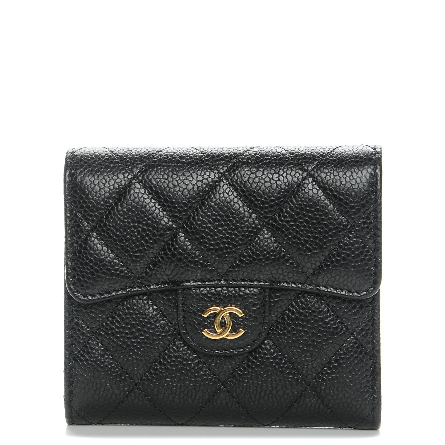 Caviar Quilted Compact Flap Wallet Black