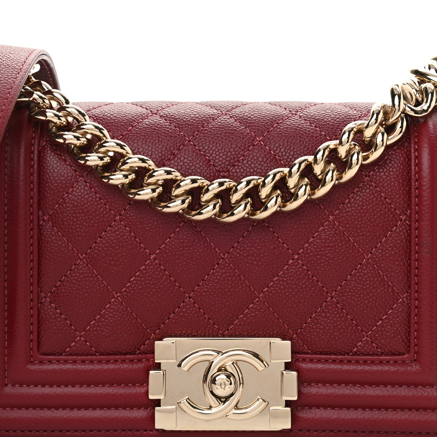Caviar Quilted Small Boy Flap Burgundy