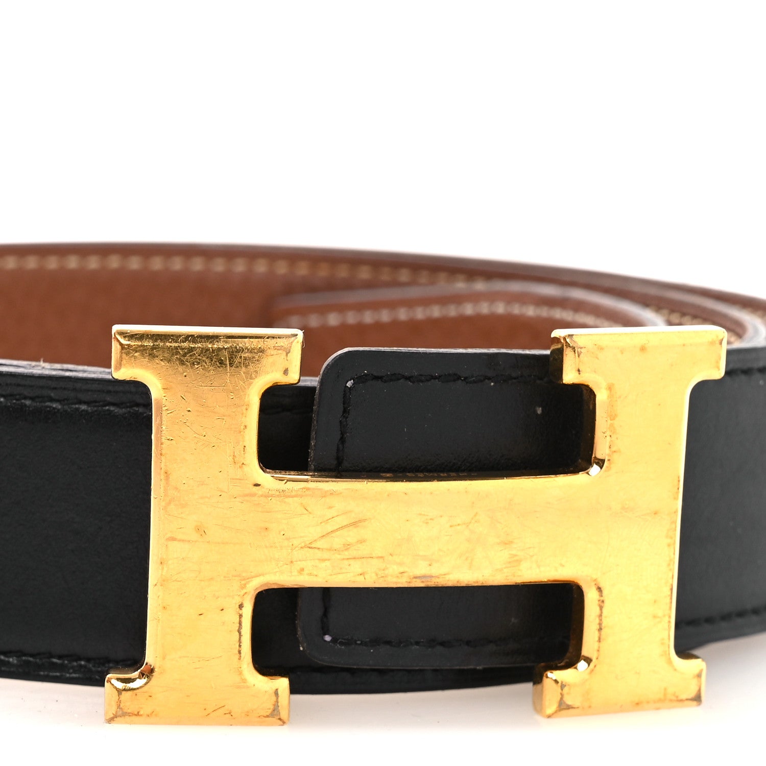 HERMES ボックス/クシュベル Hベルト ブラック/ゴールド エルメス コンスタンス Hベルト ボックスカーフ×クシュベル 黒