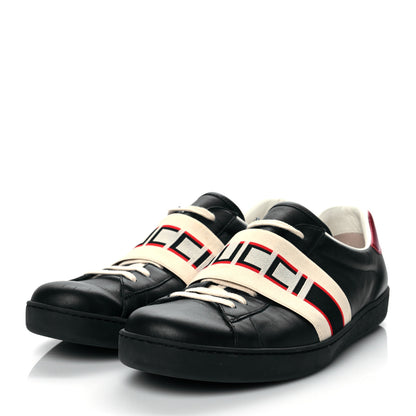 Gucci Calfskin Stripe Mens New Ace Sneakers 12 Black Ecru Red Flame 3 of 7