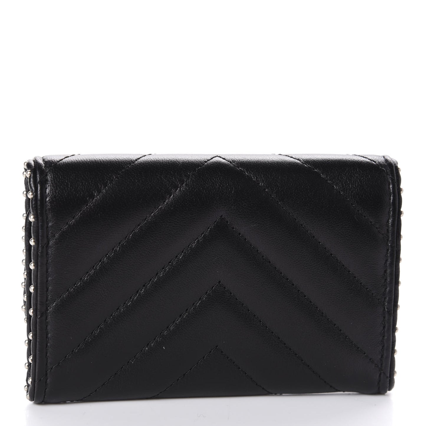 Lambskin Chevron Quilted Studded Card Holder Black