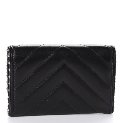 Chanel Lambskin Chevron Quilted Studded Card Holder Black 3 of 9