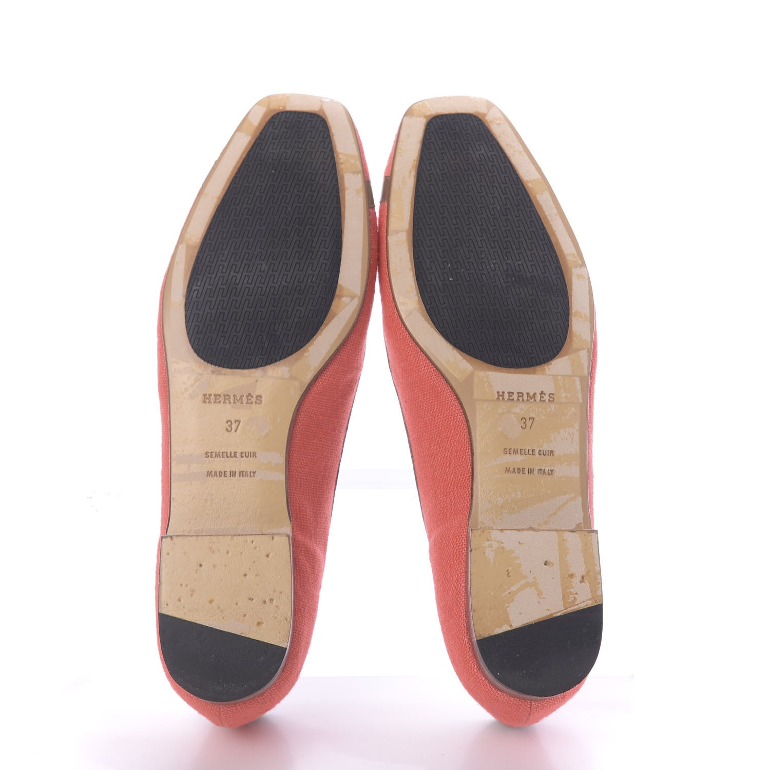 Hermes Linen Calfskin Infinitif Ballerina Flats 37 Orange Poppy Natural 7 of 10