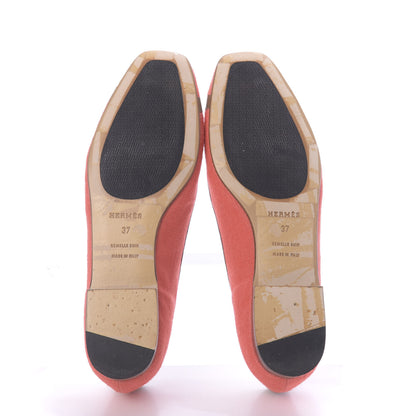 Hermes Linen Calfskin Infinitif Ballerina Flats 37 Orange Poppy Natural 7 of 10
