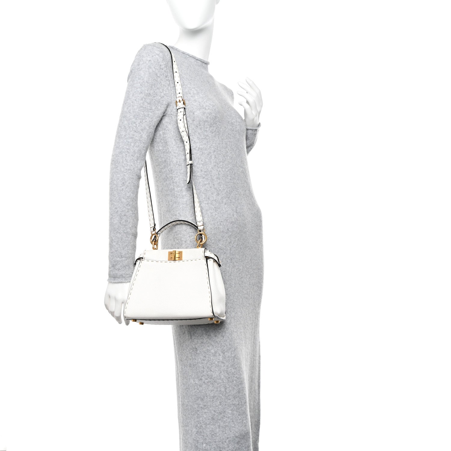 Fendi Cuoio Romano Selleria Mini Peekaboo Iconic Satchel White 2 of 11
