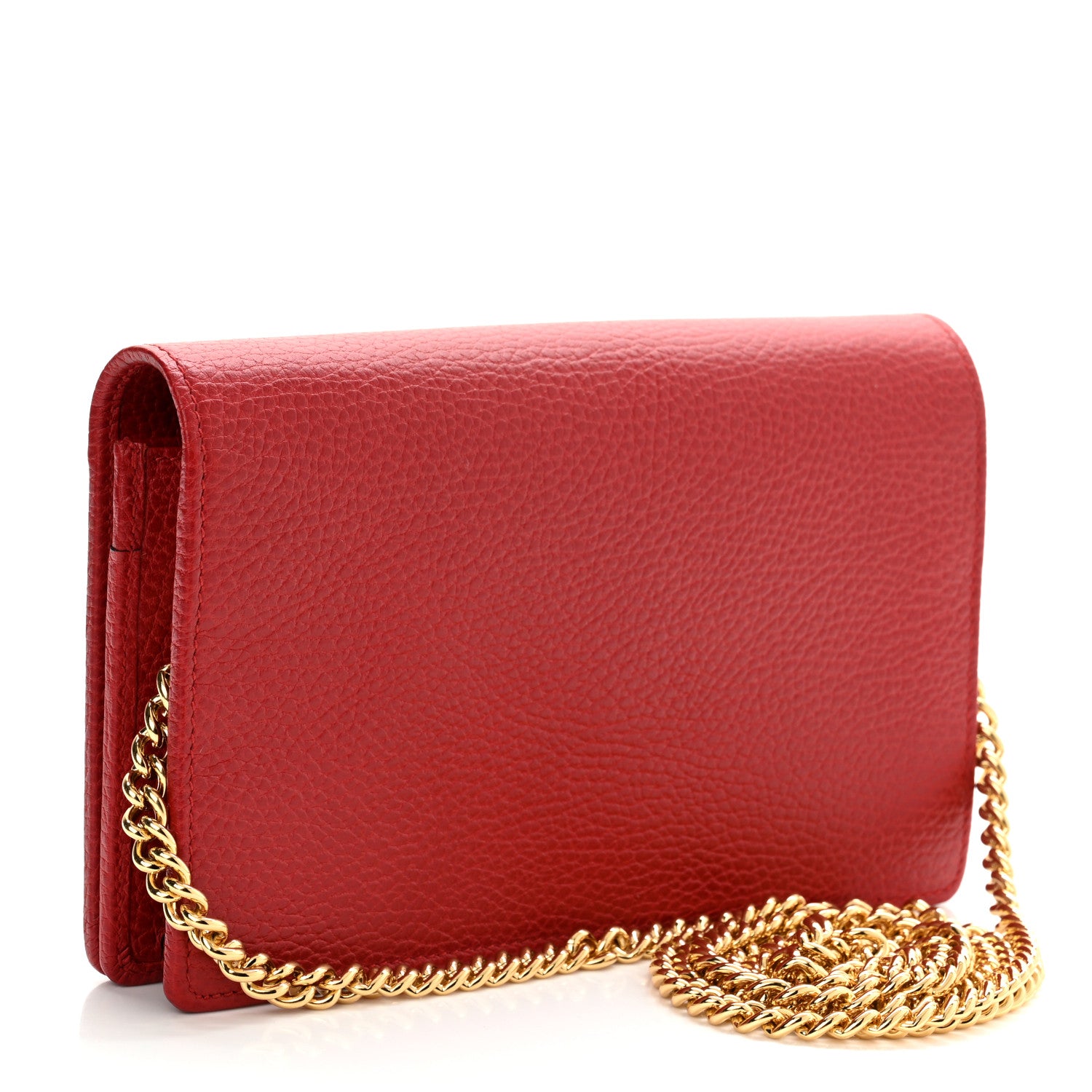 Gucci Dollar Calfskin Mini GG Marmont Chain Wallet Hibiscus Red 3 of 9