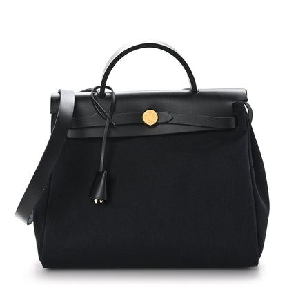 Hermes Military Toile Vache Hunter Herbag Zip Retourne 31 PM Black 1 of 11