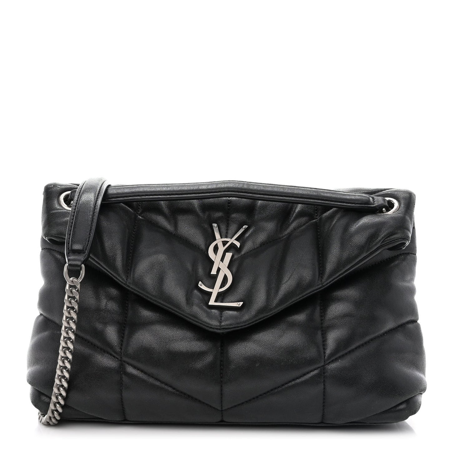Lambskin Quilted Small Loulou Puffer Monogram Chain Satchel Black
