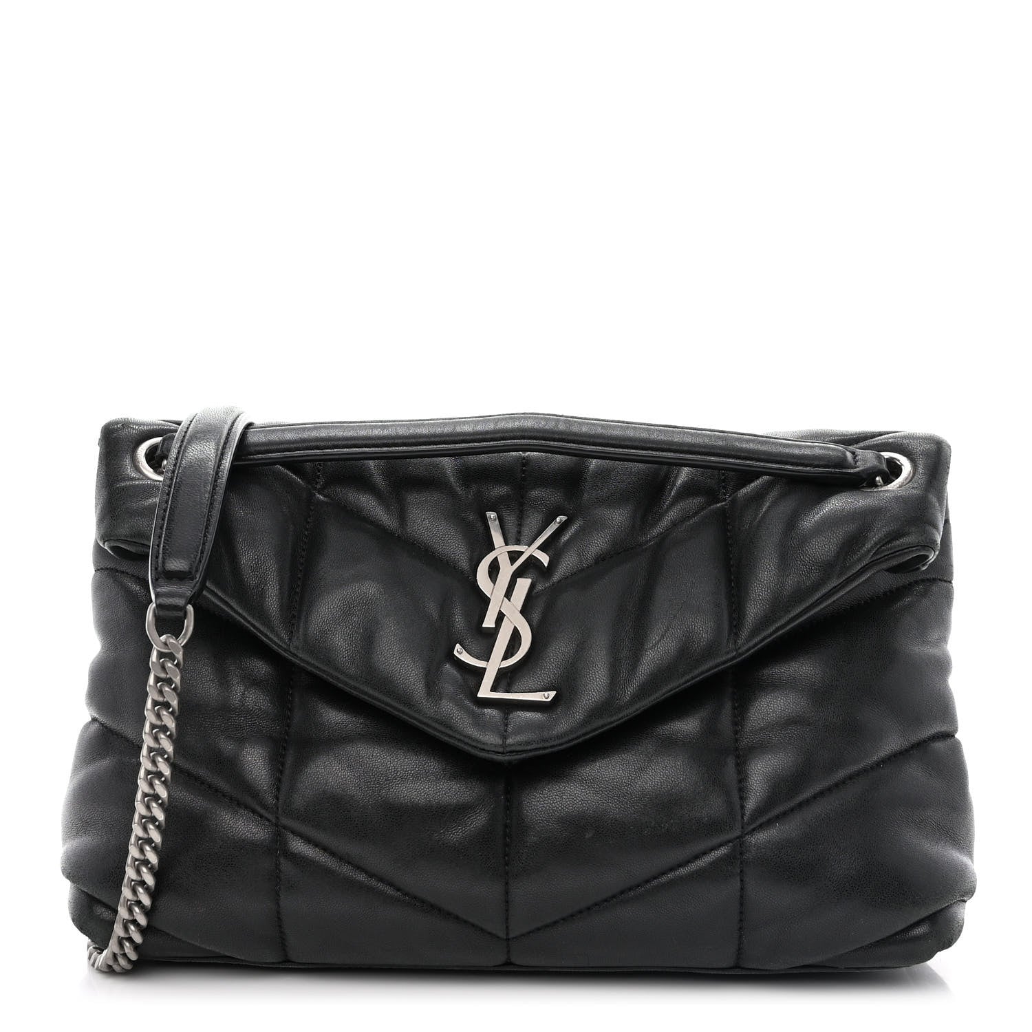 Saint Laurent Lambskin Quilted Small Loulou Puffer Monogram Chain Satchel Black 1 of 11