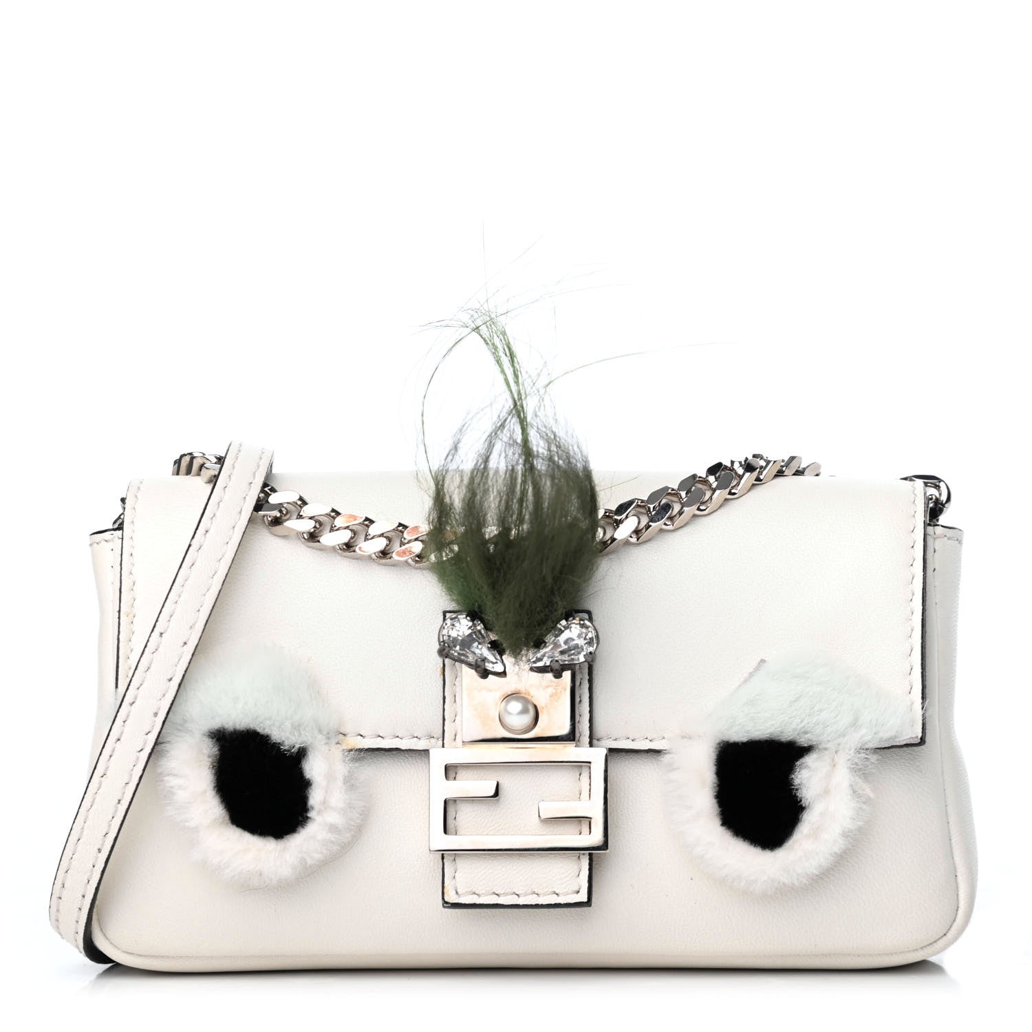 Fendi Calfskin Fox Mink Fur Monster Micro Baguette White 1 of 9