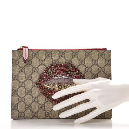 Gucci GG Supreme Monogram Merveilles Lips Zip Pouch Hibiscus Red 2 of 8