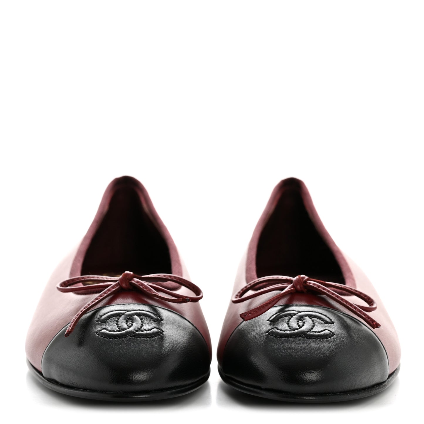 Lambskin Cap Toe CC Ballerina Flats 38.5 Burgundy Black