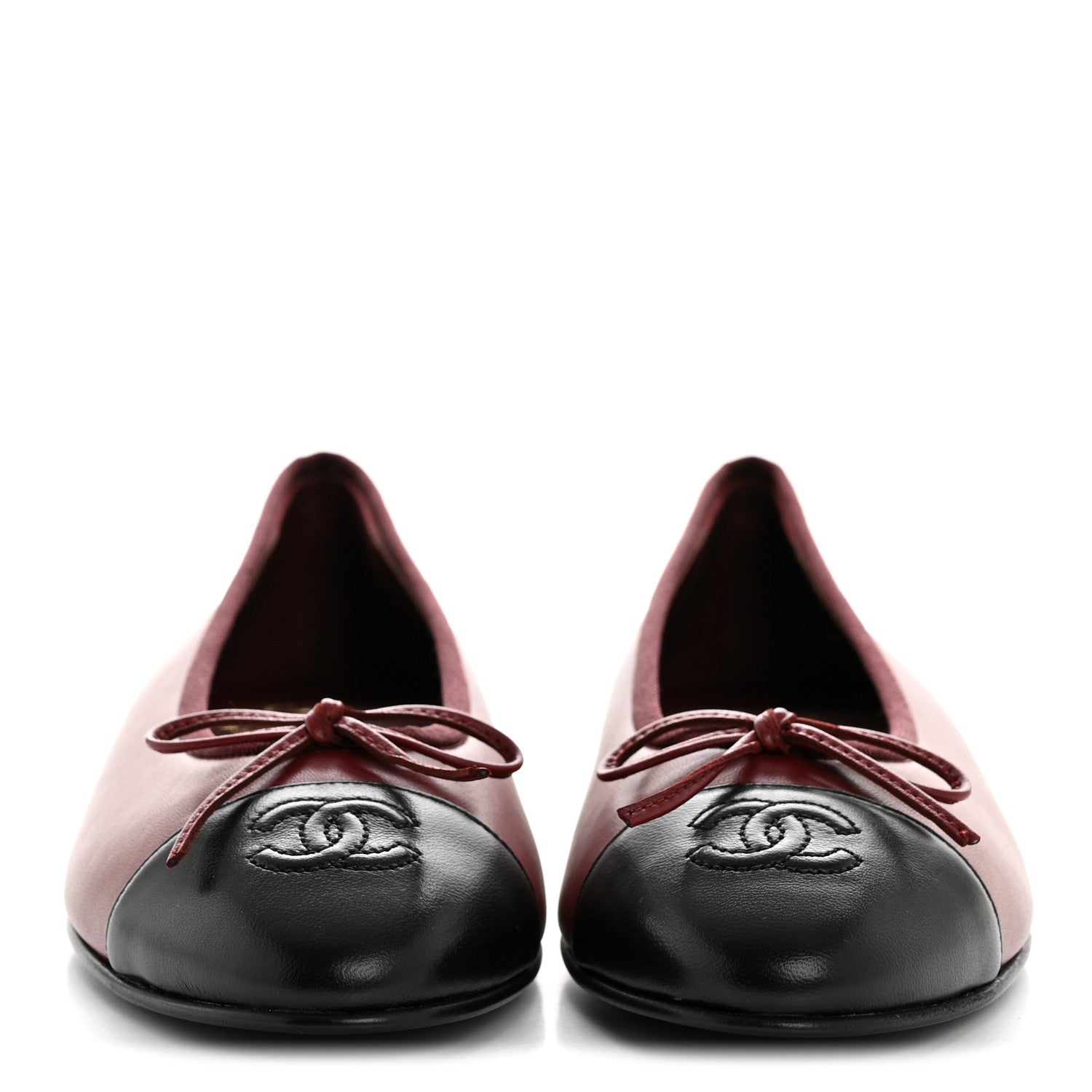 Chanel Lambskin Cap Toe CC Ballerina Flats 38.5 Burgundy Black 3 of 10