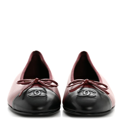 Chanel Lambskin Cap Toe CC Ballerina Flats 38.5 Burgundy Black 3 of 10